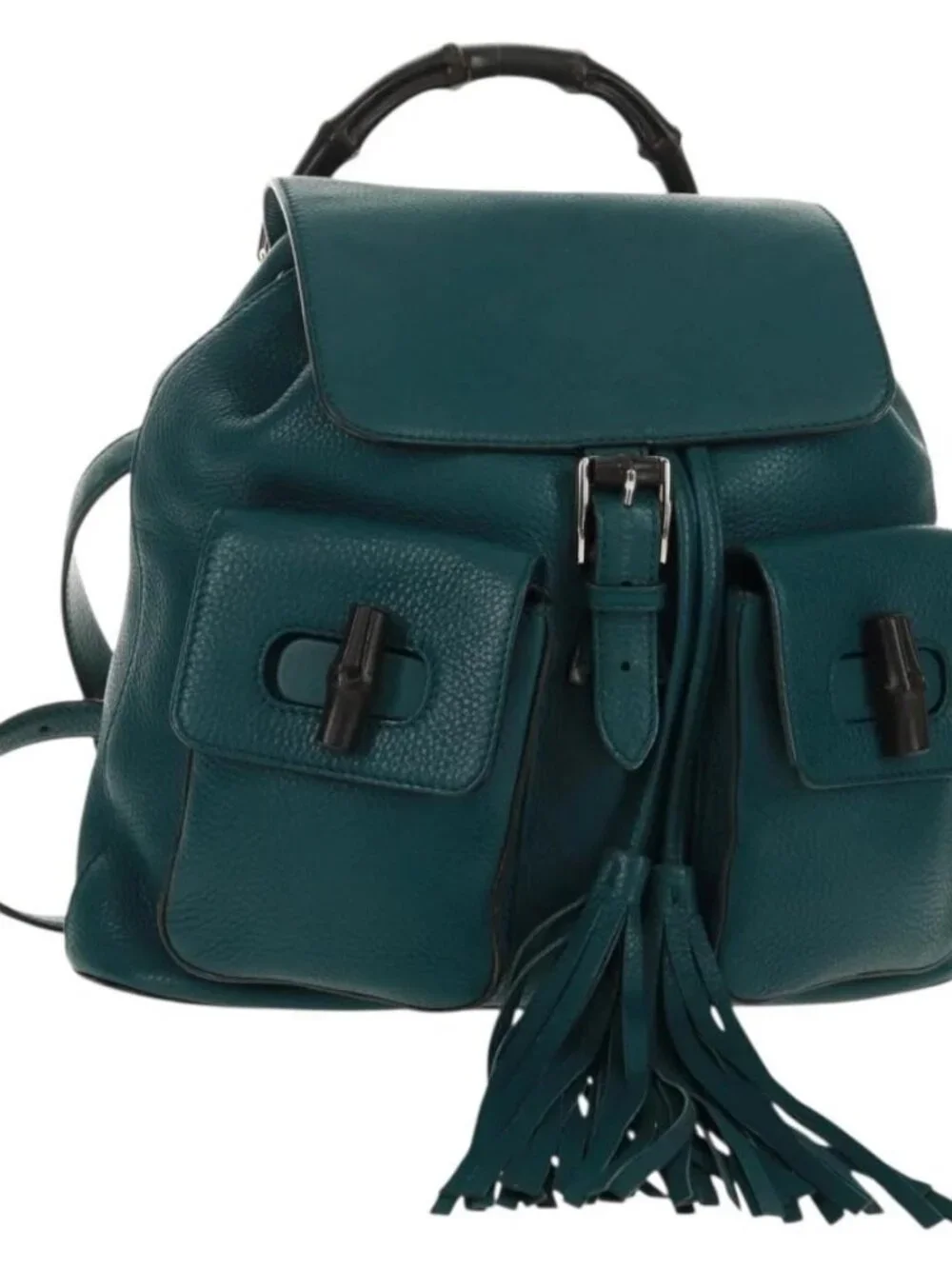 GUCCI Bamboo Backpack Leather Green Silver 370833 Auth 159026V